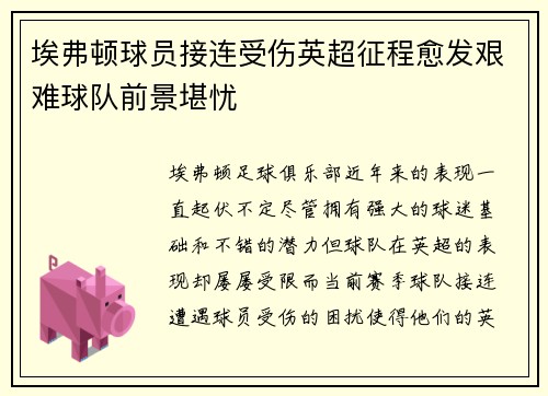 埃弗顿球员接连受伤英超征程愈发艰难球队前景堪忧