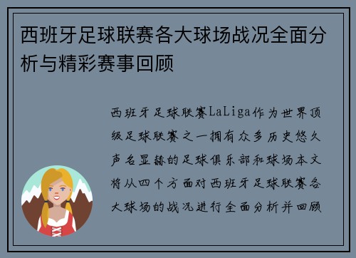西班牙足球联赛各大球场战况全面分析与精彩赛事回顾